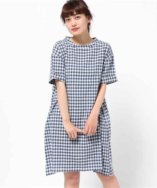 INNOCENT BLUE（イノセントブルー）の「綿麻キョウネン半袖ワンピース（ワンピース・レディース・ライトグレー/ピンク/ダークブルー/ネイビー・LARGE/MEDIUM）」の3枚目の写真