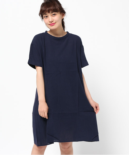 INNOCENT BLUE（イノセントブルー）の「綿麻キョウネン半袖ワンピース（ワンピース・レディース・ライトグレー/ピンク/ダークブルー/ネイビー・LARGE/MEDIUM）」の2枚目の写真
