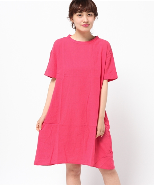 INNOCENT BLUE（イノセントブルー）の「綿麻キョウネン半袖ワンピース（ワンピース・レディース・ライトグレー/ピンク/ダークブルー/ネイビー・LARGE/MEDIUM）」の4枚目の写真