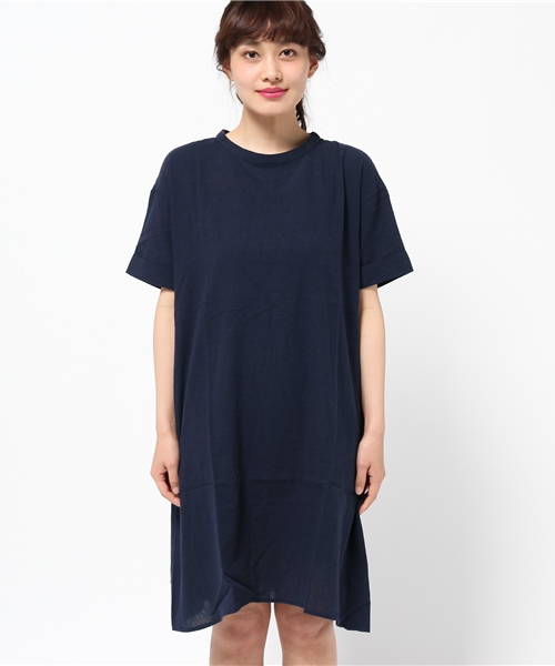 INNOCENT BLUE（イノセントブルー）の「綿麻キョウネン半袖ワンピース（ワンピース・レディース・ライトグレー/ピンク/ダークブルー/ネイビー・LARGE/MEDIUM）」の5枚目の写真