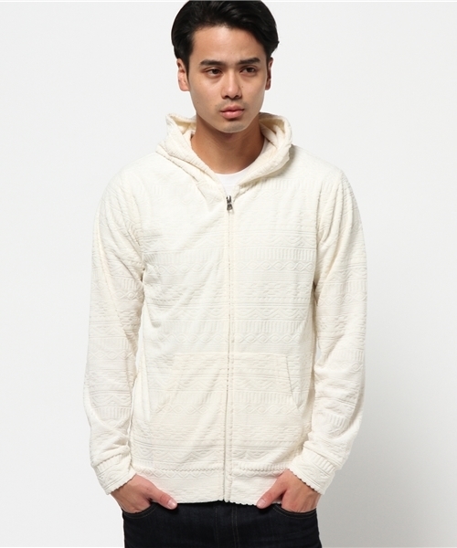 VENCEEXCHANGE（ヴァンスエクスチェンジ）の「パイルオルテガジャガードパーカー               （パーカー・メンズ・オフホワイト/グレー・MEDIUM/LARGE）」の2枚目の写真