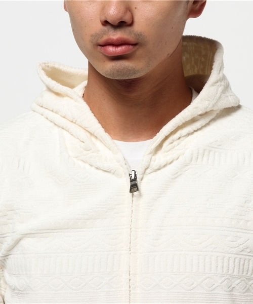 VENCEEXCHANGE（ヴァンスエクスチェンジ）の「パイルオルテガジャガードパーカー               （パーカー・メンズ・オフホワイト/グレー・MEDIUM/LARGE）」の6枚目の写真