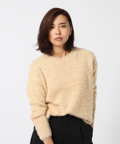 GLOBAL WORK（グローバルワーク）の「5ゲージフェザーヤーンニットプルオーバー/727801（ニット/セーター・レディース・ネイビー/ホワイト/ライトグレー/ライトベージュ・LARGE/MEDIUM）」の3枚目の写真