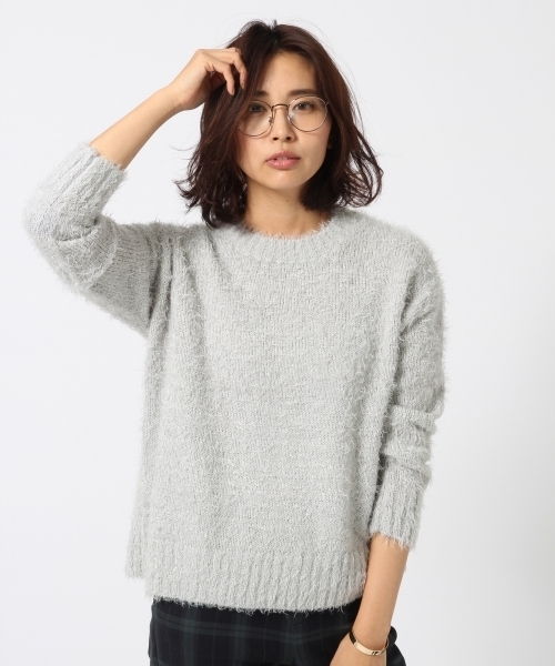 GLOBAL WORK（グローバルワーク）の「5ゲージフェザーヤーンニットプルオーバー/727801（ニット/セーター・レディース・ネイビー/ホワイト/ライトグレー/ライトベージュ・LARGE/MEDIUM）」の2枚目の写真