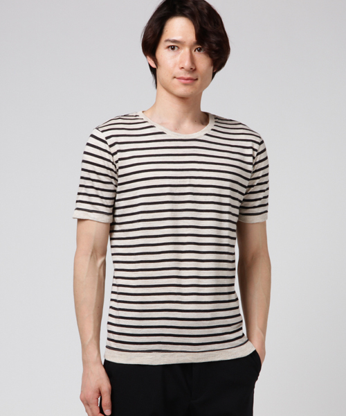 quadro（クオドロ）の「ラミー綿撚杢ボーダー半袖クルーtee（Tシャツ/カットソー・メンズ・スミクロ/ブルー・MEDIUM/LARGE）」の11枚目の写真