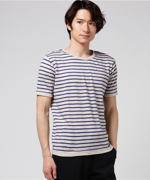 quadro（クオドロ）の「ラミー綿撚杢ボーダー半袖クルーtee（Tシャツ/カットソー・メンズ・スミクロ/ブルー・MEDIUM/LARGE）」の12枚目の写真