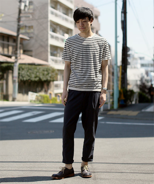 quadro（クオドロ）の「ラミー綿撚杢ボーダー半袖クルーtee（Tシャツ/カットソー・メンズ・スミクロ/ブルー・MEDIUM/LARGE）」の9枚目の写真