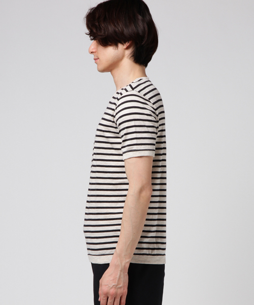 quadro（クオドロ）の「ラミー綿撚杢ボーダー半袖クルーtee（Tシャツ/カットソー・メンズ・スミクロ/ブルー・MEDIUM/LARGE）」の3枚目の写真