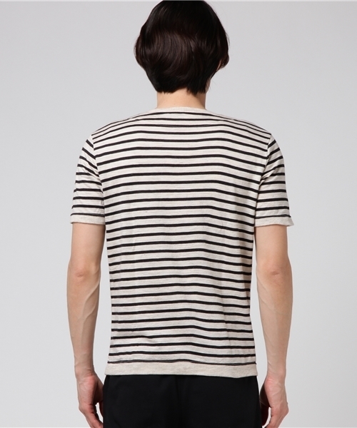 quadro（クオドロ）の「ラミー綿撚杢ボーダー半袖クルーtee（Tシャツ/カットソー・メンズ・スミクロ/ブルー・MEDIUM/LARGE）」の4枚目の写真