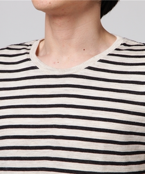 quadro（クオドロ）の「ラミー綿撚杢ボーダー半袖クルーtee（Tシャツ/カットソー・メンズ・スミクロ/ブルー・MEDIUM/LARGE）」の5枚目の写真