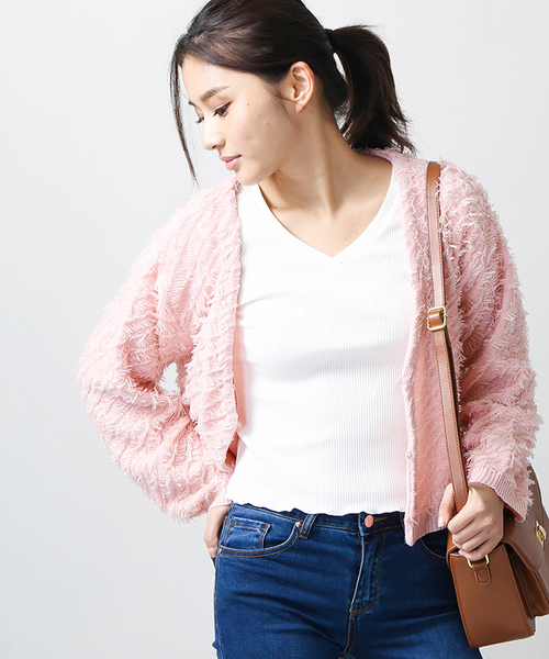 WEGO（ウィゴー）の「WEGO/フリンジショートカーディガン（カーディガン/ボレロ・レディース・レッド/ホワイト/ブラック/ライトピンク・FREE）」の3枚目の写真