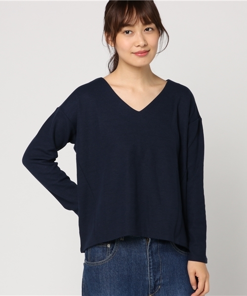 IGNIO（イグニオ）の「Ｖネックカットソー ロングＴシャツ サカリバ素材（Tシャツ/カットソー・レディース・ワイン/ライトグレー/ネイビー・L/M/S/LL）」の2枚目の写真