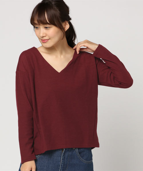 IGNIO（イグニオ）の「Ｖネックカットソー ロングＴシャツ サカリバ素材（Tシャツ/カットソー・レディース・ワイン/ライトグレー/ネイビー・L/M/S/LL）」の3枚目の写真