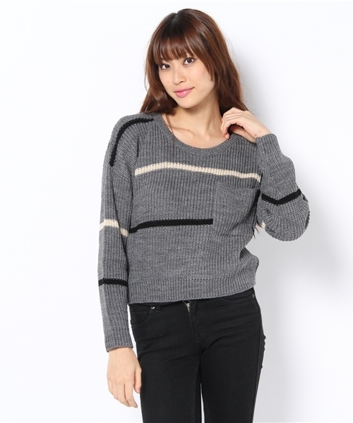 MAJESTIC LEGON(マジェスティックレゴン)の「あぜ編みボーダーPO(ニット/セーター・レディース・レッド系その他/アイボリー/ピンク/ワイン/グレー・FREE)」の2枚目の写真