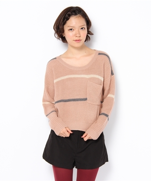 MAJESTIC LEGON(マジェスティックレゴン)の「あぜ編みボーダーPO(ニット/セーター・レディース・レッド系その他/アイボリー/ピンク/ワイン/グレー・FREE)」の3枚目の写真