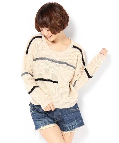 MAJESTIC LEGON(マジェスティックレゴン)の「あぜ編みボーダーPO(ニット/セーター・レディース・レッド系その他/アイボリー/ピンク/ワイン/グレー・FREE)」の7枚目の写真