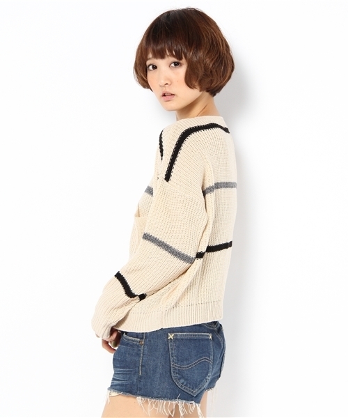 MAJESTIC LEGON(マジェスティックレゴン)の「あぜ編みボーダーPO(ニット/セーター・レディース・レッド系その他/アイボリー/ピンク/ワイン/グレー・FREE)」の8枚目の写真