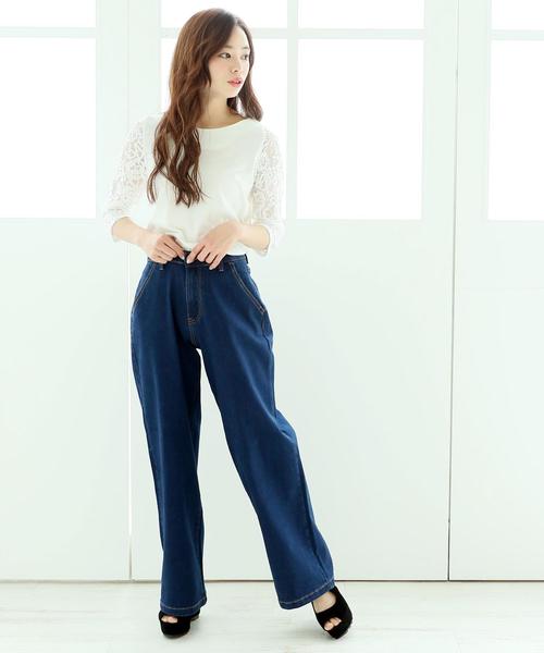 Girly Doll(ガーリードール)の「袖レースカットソー(Tシャツ/カットソー・レディース・ブラック/ホワイト/グレー/パープル/イエロー/ピンクベージュ・M/L/XL)」の14枚目の写真