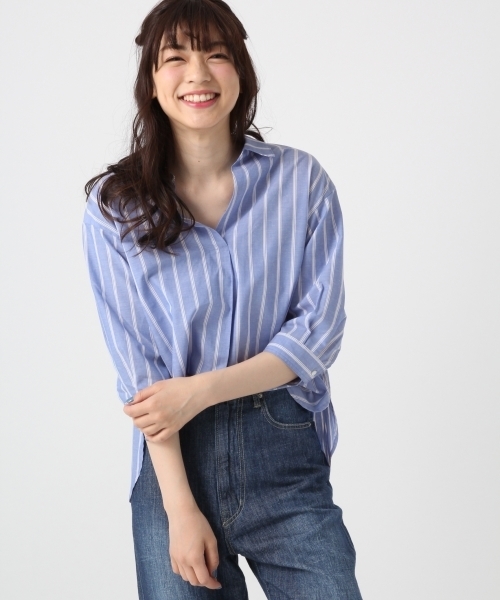 BLISS POINT（ブリスポイント）の「【Sサイズ展開】リネンコンスキッパーシャツ７分袖/795436（シャツ/ブラウス・レディース・ネイビー/その他1/ライトグリーン/ホワイト/パープル・LARGE/MEDIUM/SMALL）」の5枚目の写真