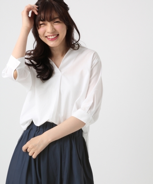 BLISS POINT（ブリスポイント）の「【Sサイズ展開】リネンコンスキッパーシャツ７分袖/795436（シャツ/ブラウス・レディース・ネイビー/その他1/ライトグリーン/ホワイト/パープル・LARGE/MEDIUM/SMALL）」の2枚目の写真