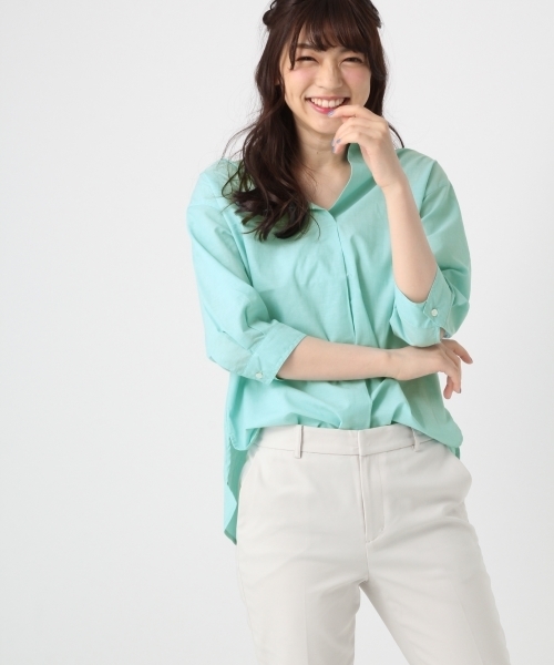 BLISS POINT（ブリスポイント）の「【Sサイズ展開】リネンコンスキッパーシャツ７分袖/795436（シャツ/ブラウス・レディース・ネイビー/その他1/ライトグリーン/ホワイト/パープル・LARGE/MEDIUM/SMALL）」の3枚目の写真