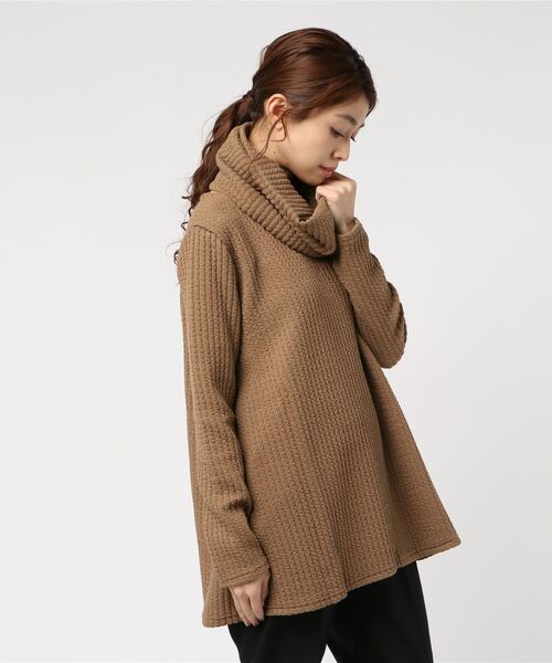 STYLEBLOCK(スタイルブロック)の「リブニットスヌード付きトップス無地長袖トップス(ニット/セーター)」|モカ