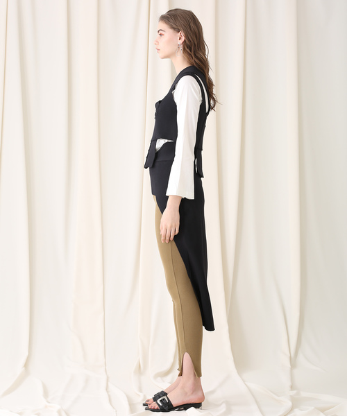 TAN(タン)の「【TAN(タン)】ロングテールリブスカート 19SS-4(スカート・レディース・ベージュ/ブラック・FREE)」の4枚目の写真