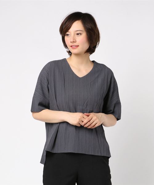 おしゃれスタ(オシャレスタ)の「ワッシャーストライプ VネックPO(LC)(その他トップス・レディース・チャコールグレー/ベージュ・FREE)」の5枚目の写真