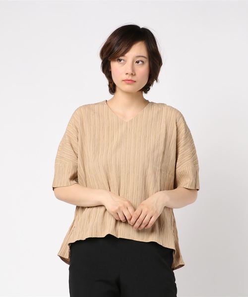 おしゃれスタ(オシャレスタ)の「ワッシャーストライプ VネックPO(LC)(その他トップス・レディース・チャコールグレー/ベージュ・FREE)」の6枚目の写真