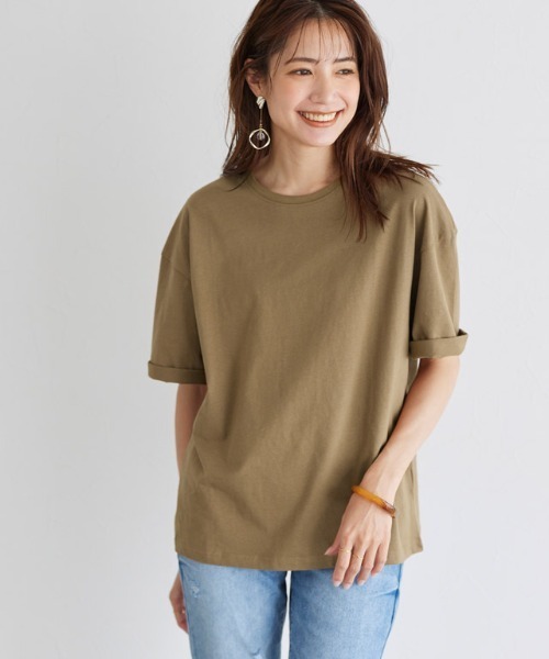 Pierrot（ピエロ）の「オーバーサイズ クルーネック Tシャツ（Tシャツ/カットソー・レディース・オフホワイト/ブラック/ネイビー/ベージュ/グレイッシュベージュ/キャメル/ベージュ系その他/ブラウン・L/M）」の14枚目の写真