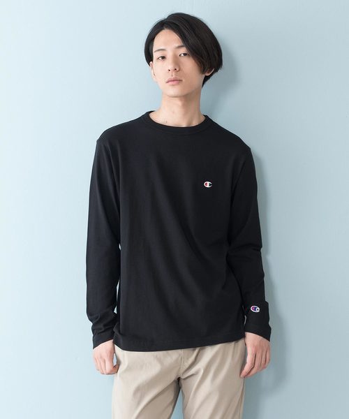 Champion(チャンピオン)の「【CHAMPION/チャンピオン】ワンポイント刺繍 無地ロンT C3-P401 ブランドロゴ(Tシャツ/カットソー・メンズ・ホワイト/チャコールグレー/ブラック/ワイン/ネイビー/杢グレー/サックスブルー/オリーブ・SMALL/LARGE/X-LARGE/MEDIUM)」の2枚目の写真