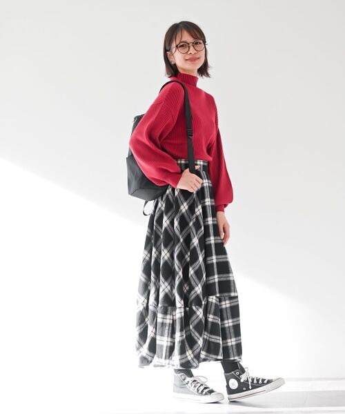 ボリューム袖ボトルネックリブニットプルオーバー（ニット/セーター  