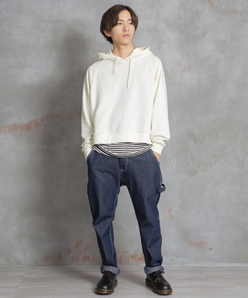 MinoriTY(マイノリティ)の「メンズ長袖ワイドシルエットドルマンプルパーカー(パーカー・メンズ・ブラック/ベージュ/オフホワイト/キャメル・M/L)」の5枚目の写真
