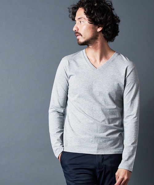 Magine(マージン)の「CTN BASIC V/N L/S 20SS:コットン ベーシック Vネック ロングスリーブ(Tシャツ/カットソー)」|グレー