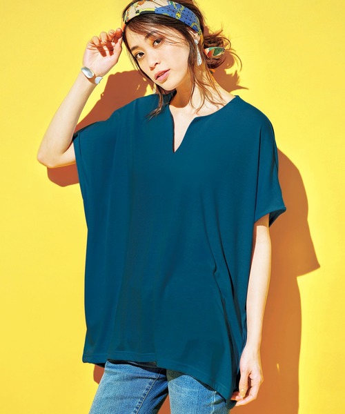 GeeRA（ジーラ）の「吸汗速乾！キーネックドルマンチュニック（Tシャツ/カットソー・レディース・ブルーグリーン/ブラック/ライトグレー・XX-LARGE/X-LARGE/MEDIUM/LARGE）」の3枚目の写真