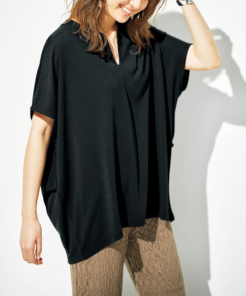 GeeRA（ジーラ）の「吸汗速乾！キーネックドルマンチュニック（Tシャツ/カットソー・レディース・ブルーグリーン/ブラック/ライトグレー・XX-LARGE/X-LARGE/MEDIUM/LARGE）」の9枚目の写真