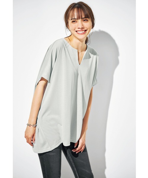 GeeRA（ジーラ）の「吸汗速乾！キーネックドルマンチュニック（Tシャツ/カットソー・レディース・ブルーグリーン/ブラック/ライトグレー・XX-LARGE/X-LARGE/MEDIUM/LARGE）」の10枚目の写真