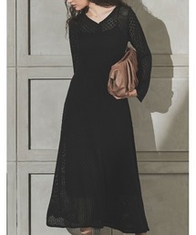 Re:EDIT | [2020A/W PRE ORDER][サステナブル][低身長向け/高身長向けサイズ対応]フレアスリーブ透かし編みクロシェニットワンピース(ワンピース)