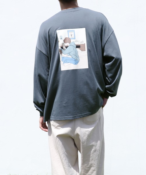 PairPair（ペアペア）の「バックプリント合わせ絵ロンTセット(ユニセックス)（Tシャツ/カットソー・レディース・オフホワイト/ブルー/モカ/スミクロ・FREE）」の5枚目の写真