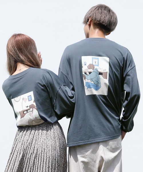 PairPair（ペアペア）の「バックプリント合わせ絵ロンTセット(ユニセックス)（Tシャツ/カットソー・レディース・オフホワイト/ブルー/モカ/スミクロ・FREE）」の12枚目の写真