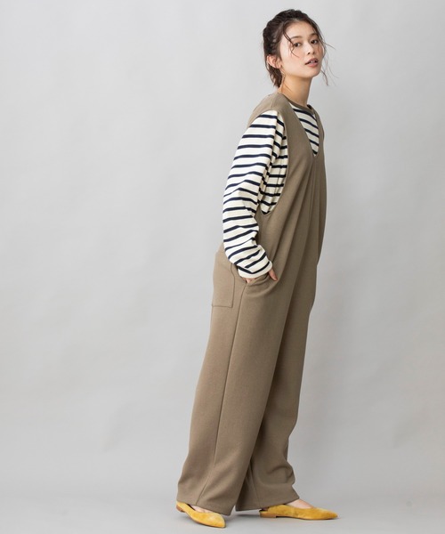 Munich(ミューニック)の「ダブルフェイスブークレ コンビネゾン(サロペット/オーバーオール・レディース・ブラック/カーキ/アイボリー・S/M)」の5枚目の写真