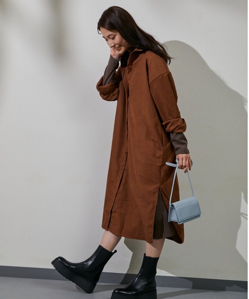 ECRIRE(エクリール)の「ロングシャツワンピース(ワンピース・レディース・ブラック/ベージュ/ブラウン・フリー)」の2枚目の写真