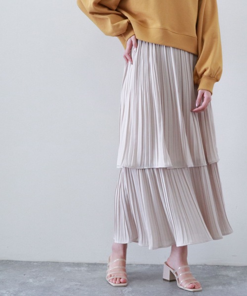 archives（アルシーヴ）の「プリーツティアードスカート（スカート・レディース・ブルー/ブラック/ピンクベージュ/ベージュ/グリーン・MEDIUM）」の3枚目の写真