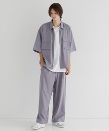 LILL | ポリトロストレッチ半袖ビッグポケットジップシャツ＆ワイドパンツ　セットアップ(セットアップ)