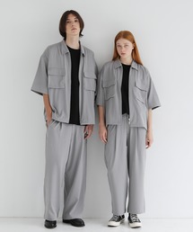 LILL | ポリトロストレッチ半袖ビッグポケットジップシャツ＆ワイドパンツ　セットアップ(セットアップ)