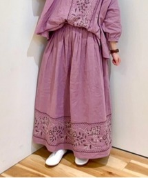 Samansa Mos2 | 夏のお花とスカラップ刺繍スカート(スカート)