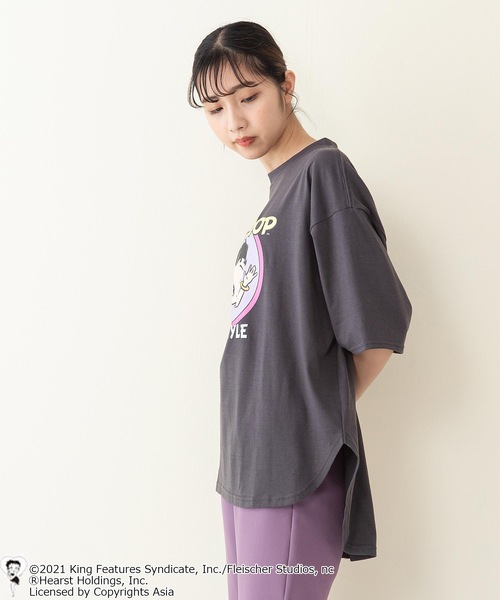 BETTY BOOP(ベティ・ブープ)の「【ベティー】ラウンドヘムオーバーサイズTシャツ(Tシャツ/カットソー・レディース・ダークグリーン/パープル/オフホワイト/ブラック系その他/グリーン系その他/スミクロ・FREE)」の8枚目の写真