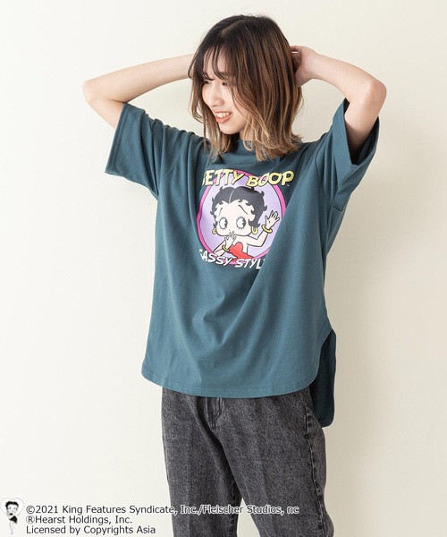 BETTY BOOP(ベティ・ブープ)の「【ベティー】ラウンドヘムオーバーサイズTシャツ(Tシャツ/カットソー・レディース・ダークグリーン/パープル/オフホワイト/ブラック系その他/グリーン系その他/スミクロ・FREE)」の21枚目の写真