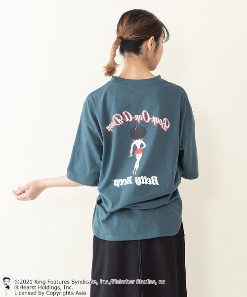 BETTY BOOP(ベティ・ブープ)の「【ベティー】ラウンドヘムオーバーサイズTシャツ(Tシャツ/カットソー・レディース・ダークグリーン/パープル/オフホワイト/ブラック系その他/グリーン系その他/スミクロ・FREE)」の17枚目の写真