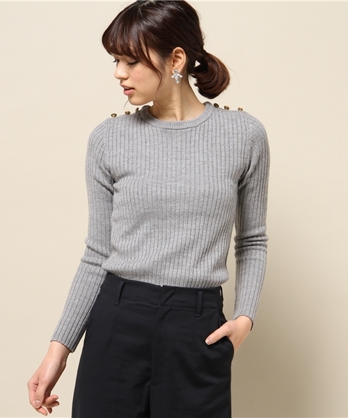 ELFORBR（エルフォーブル）の「ワイドリブボートネックプルオーバー（ニット/セーター・レディース・グレー/ネイビー・MEDIUM）」の2枚目の写真